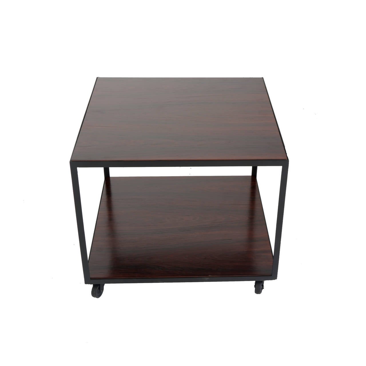 Brazilian Square Rosewood Side Table on Casters For Sale