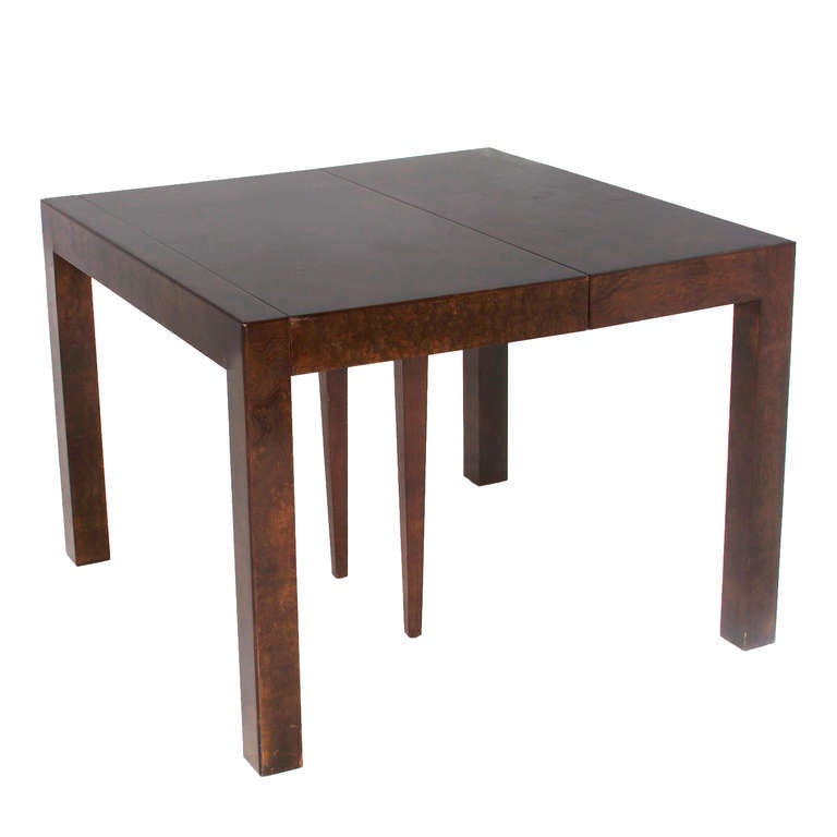 Milo Baughman for Parsons Burled Walnut Extendable Dining Table For Sale 1