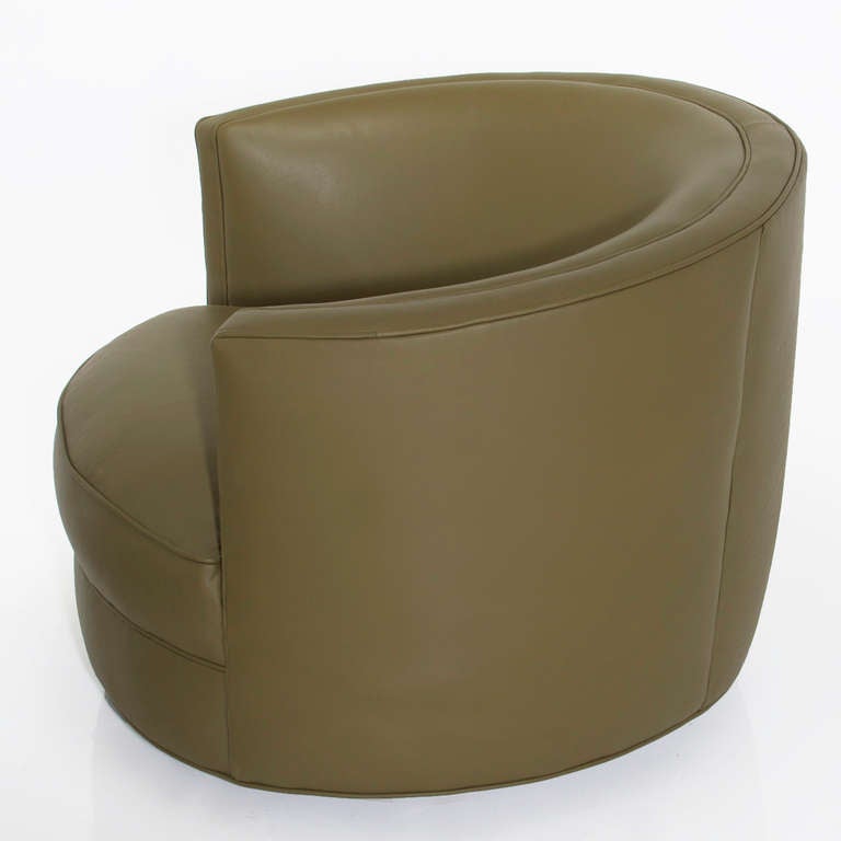 Pair of Olive Green BarrelBack Swivel Lounge Chairs at 1stDibs