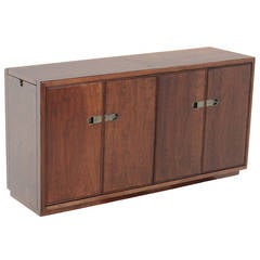 Mid-Century Modern Drexel Walnut Credenza with Original Bronze Hardware