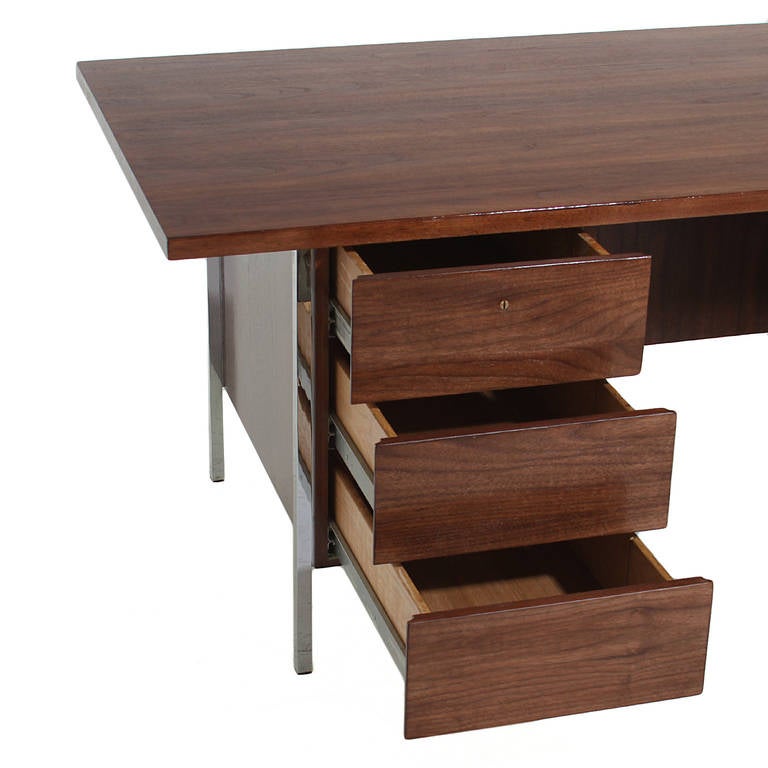 Florence Knoll Walnut and Chrome Leg Desk 1