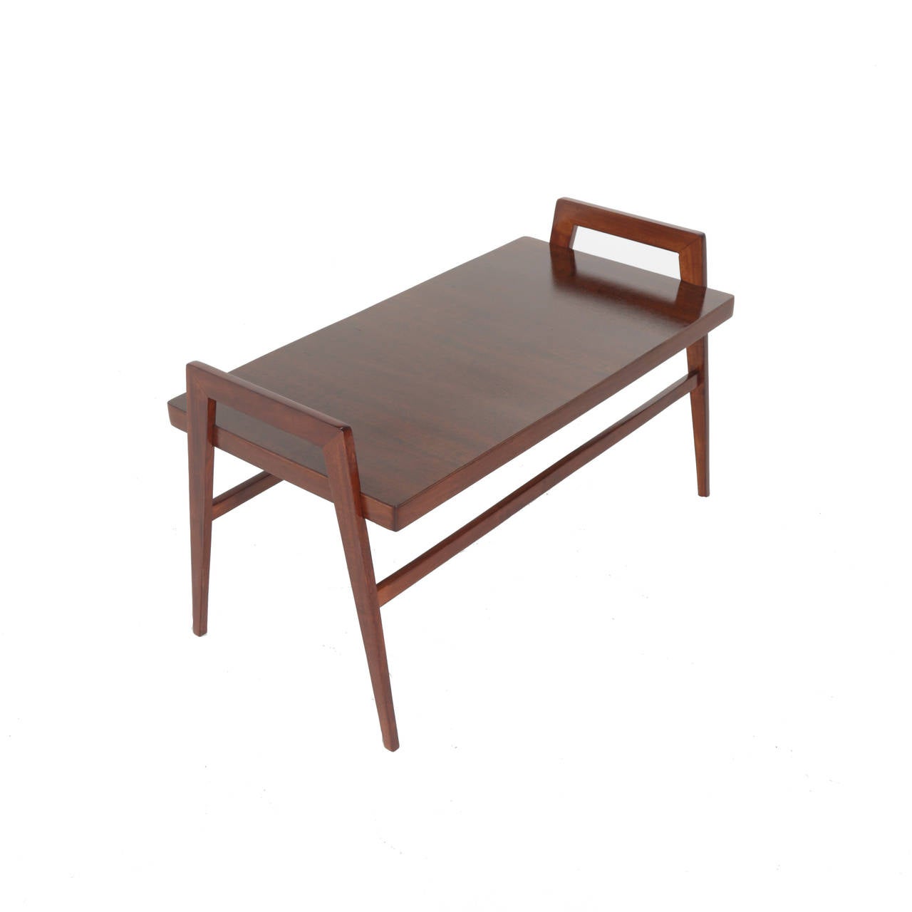 A unique vintage Brazilian side table of Peroba wood with a design that is reminiscent of an elegant tray table. 

 