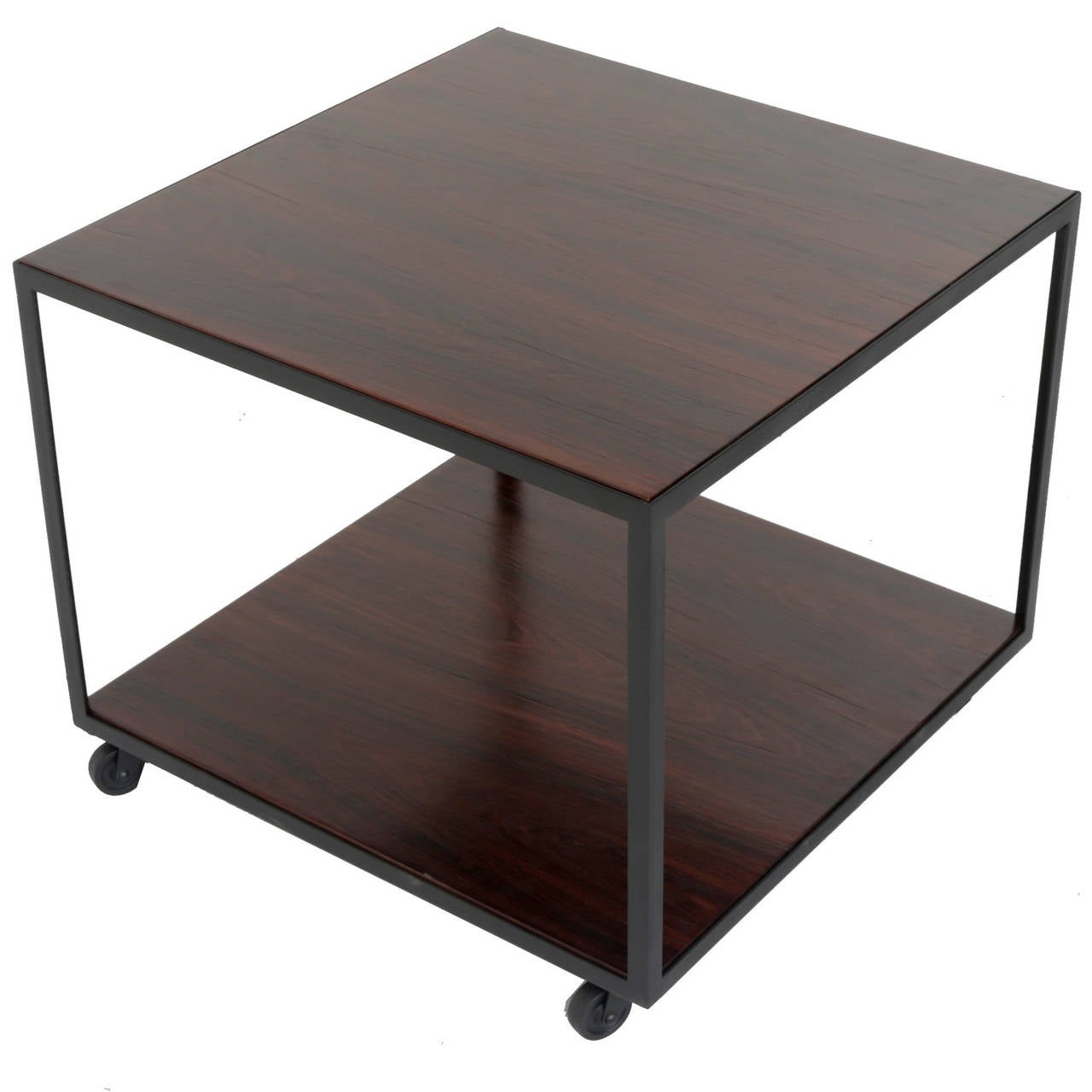 Square Rosewood Side Table on Casters For Sale at 1stDibs