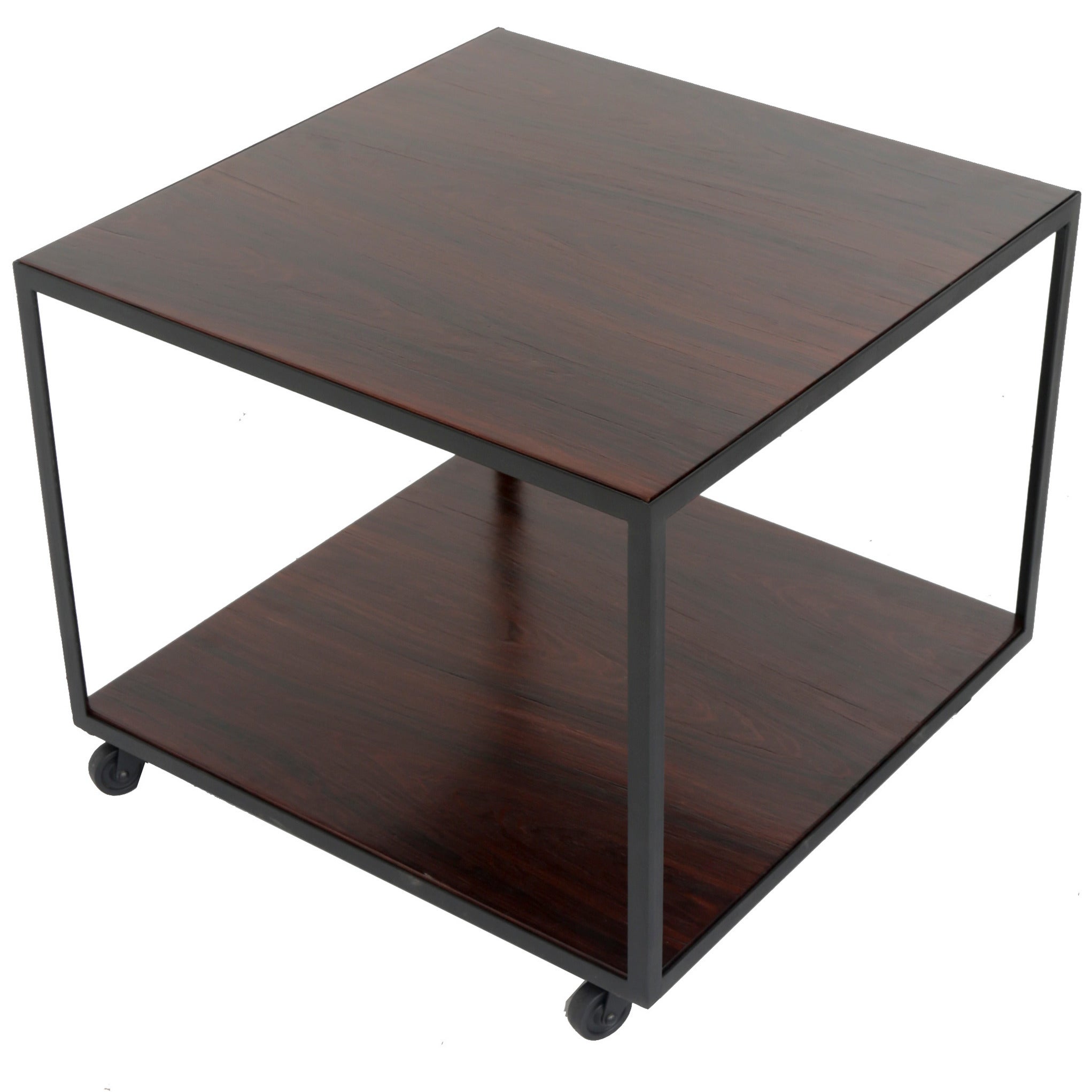 Square Rosewood Side Table on Casters For Sale