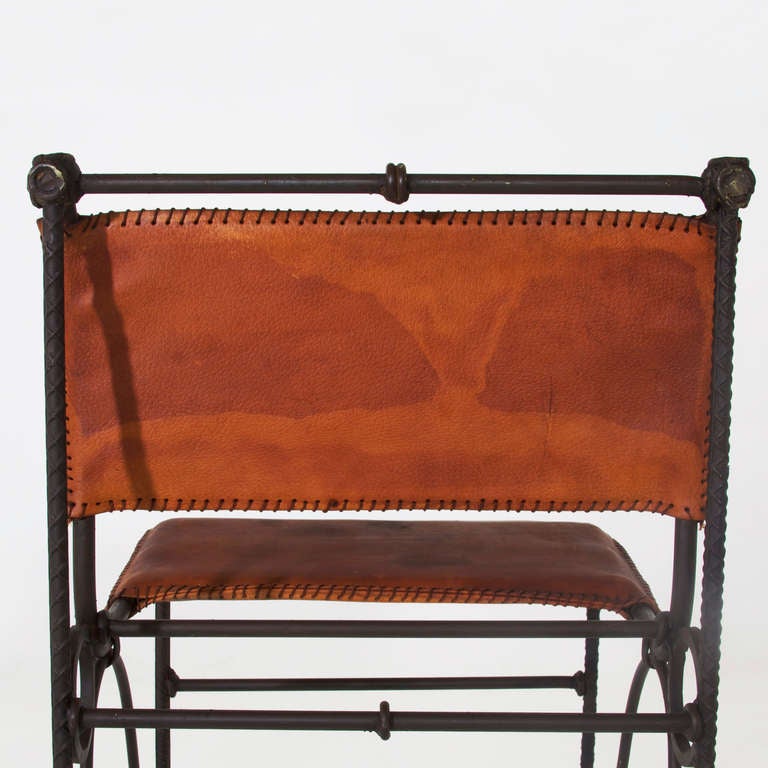 Late 20th Century Pair of Vintage Iron and Leather Bar Stools by Ilana Goor For Sale