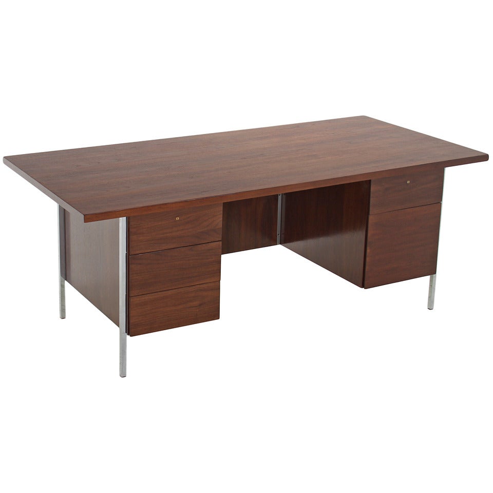 Florence Knoll Walnut and Chrome Leg Desk