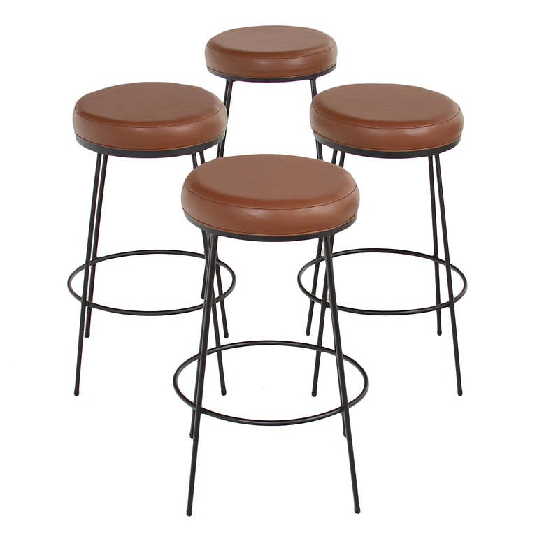 American The Galli Leather Swiveling Bar Stools with Steel Frames