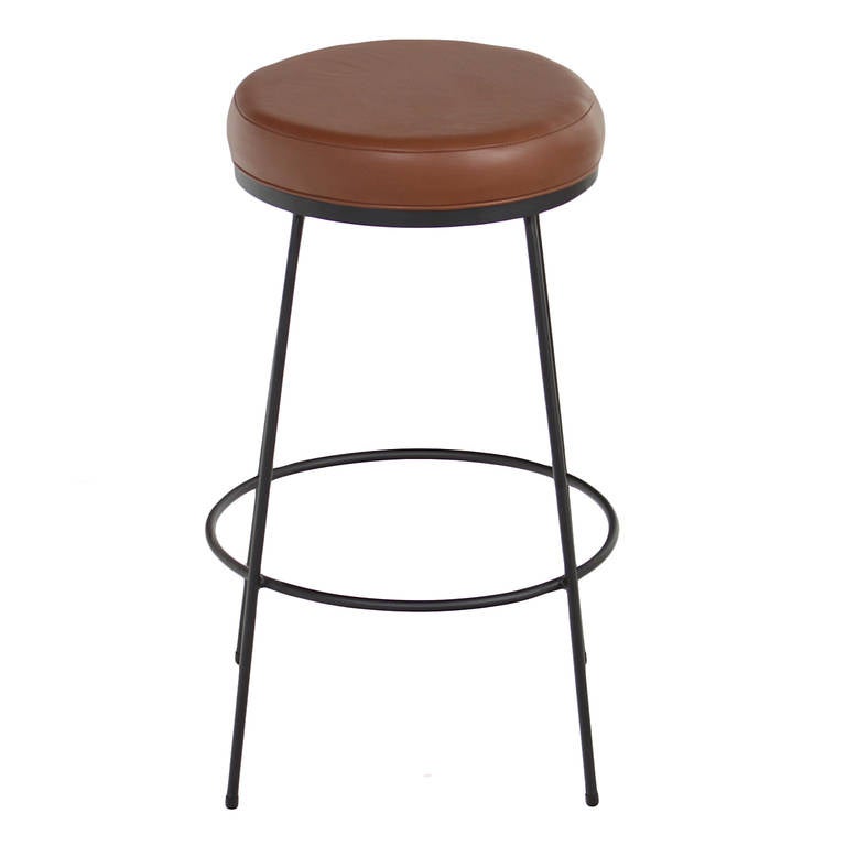 The Galli Leather Swiveling Bar Stools with Steel Frames In Excellent Condition In Hollywood, CA
