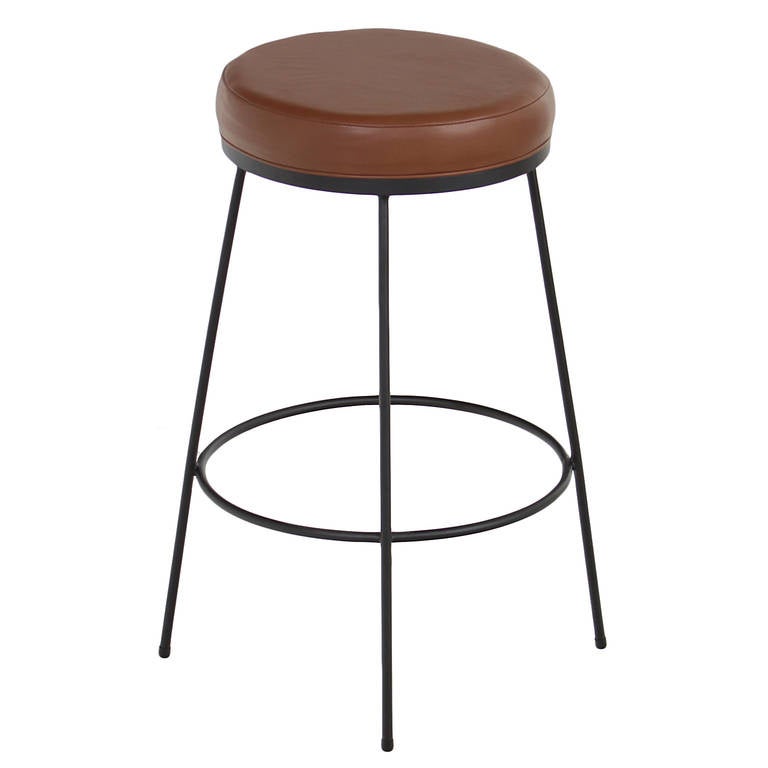 Contemporary The Galli Leather Swiveling Bar Stools with Steel Frames