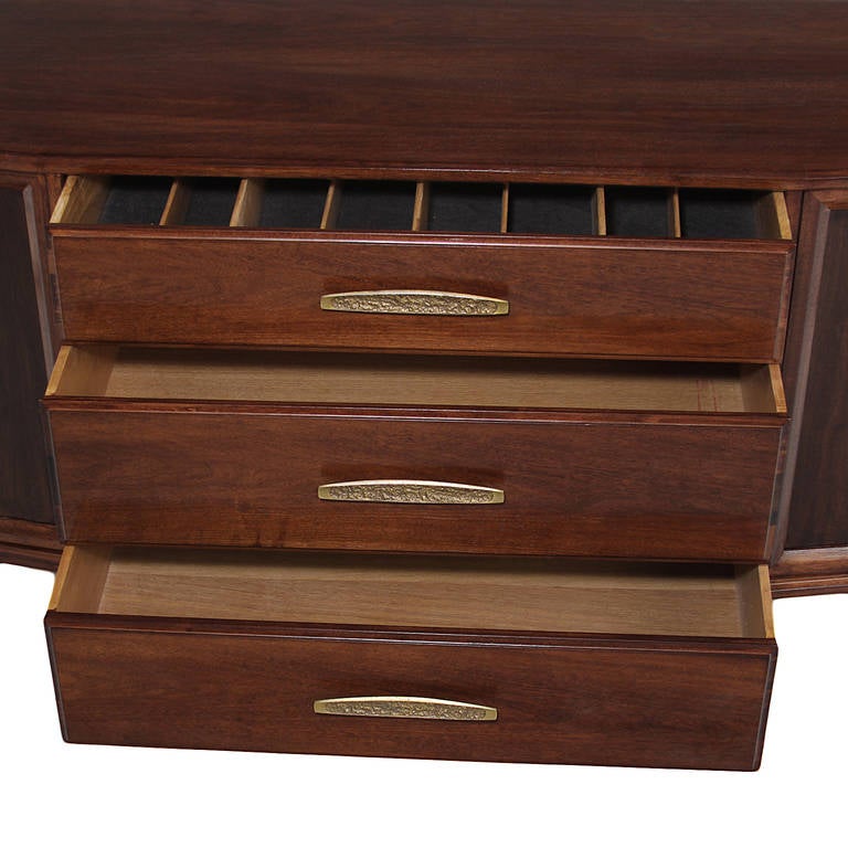 Mid-Century Modern Monteverdi-Young Angular Walnut Buffet with Bronze Details For Sale 1