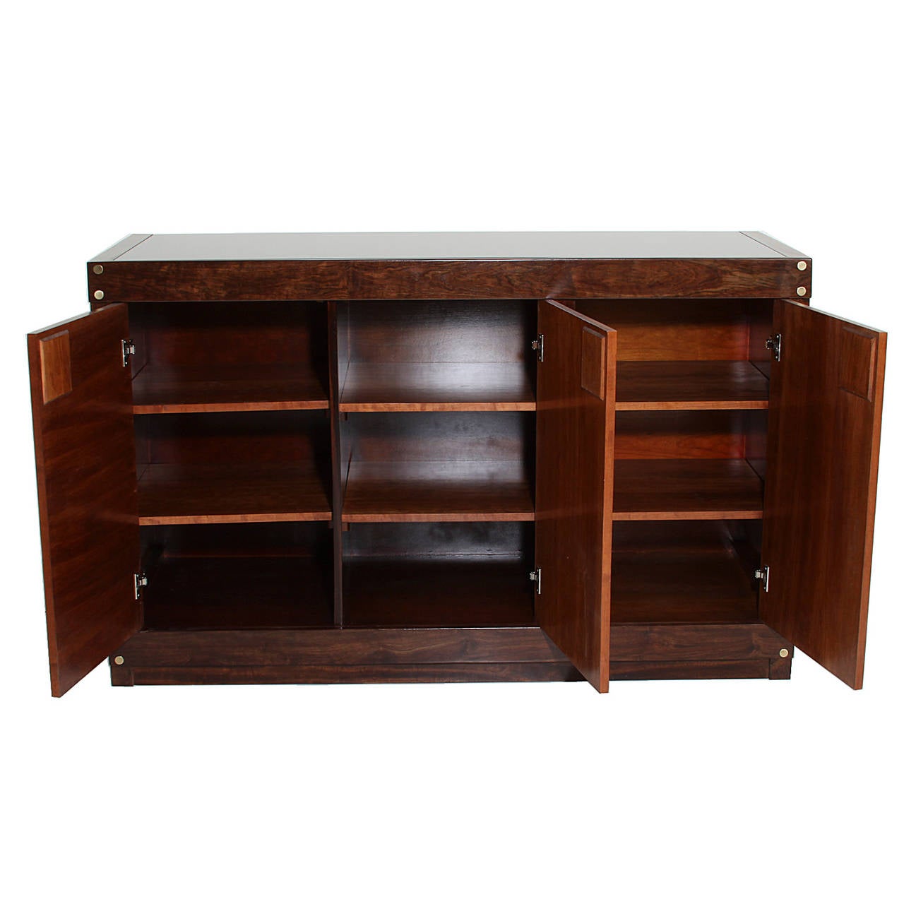 Sergio Rodrigues Brazilian Hardwood Credenza with Brass Details and Glass-Top  For Sale 1