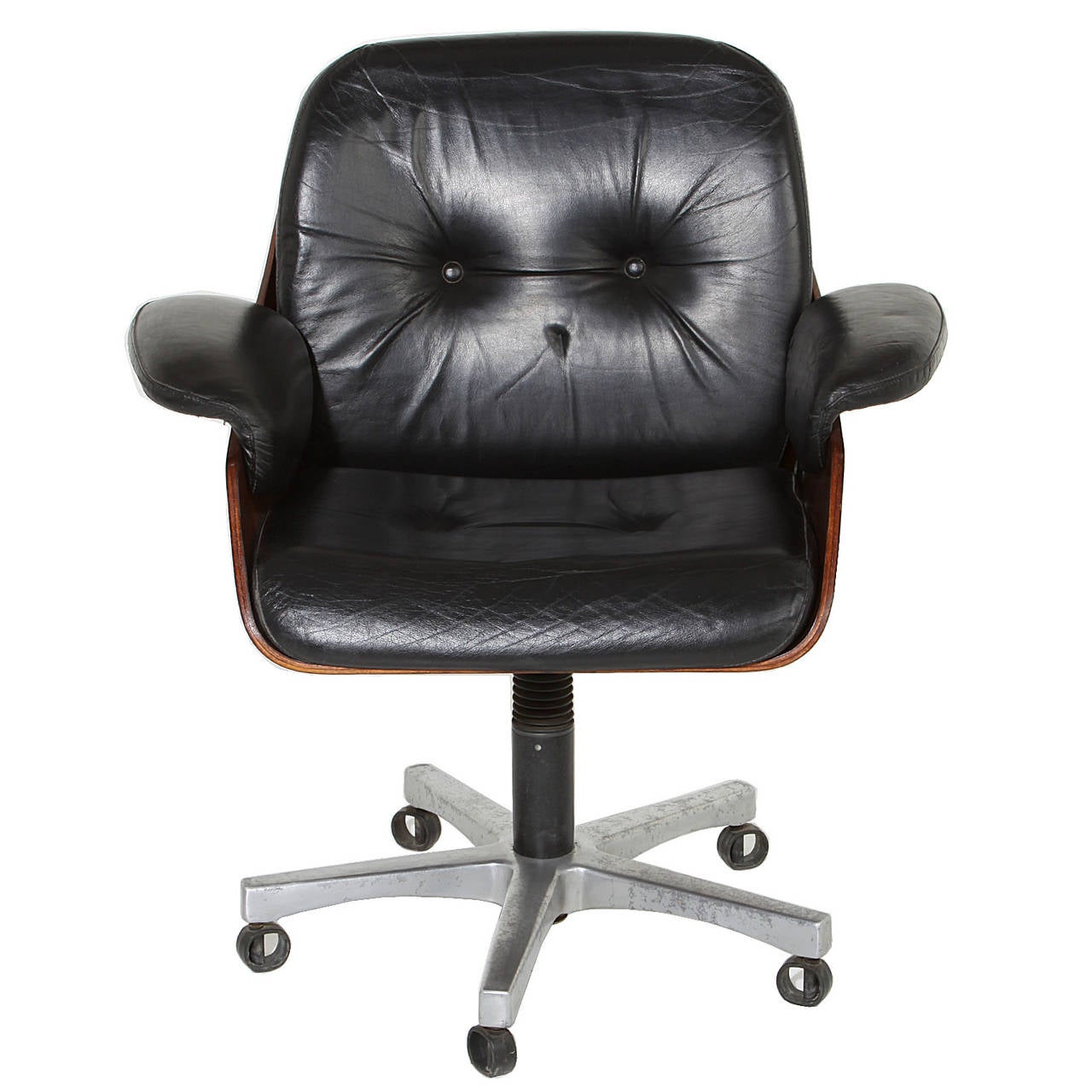 Vintage Office Chair in Rosewood and Black Leather at 1stdibs