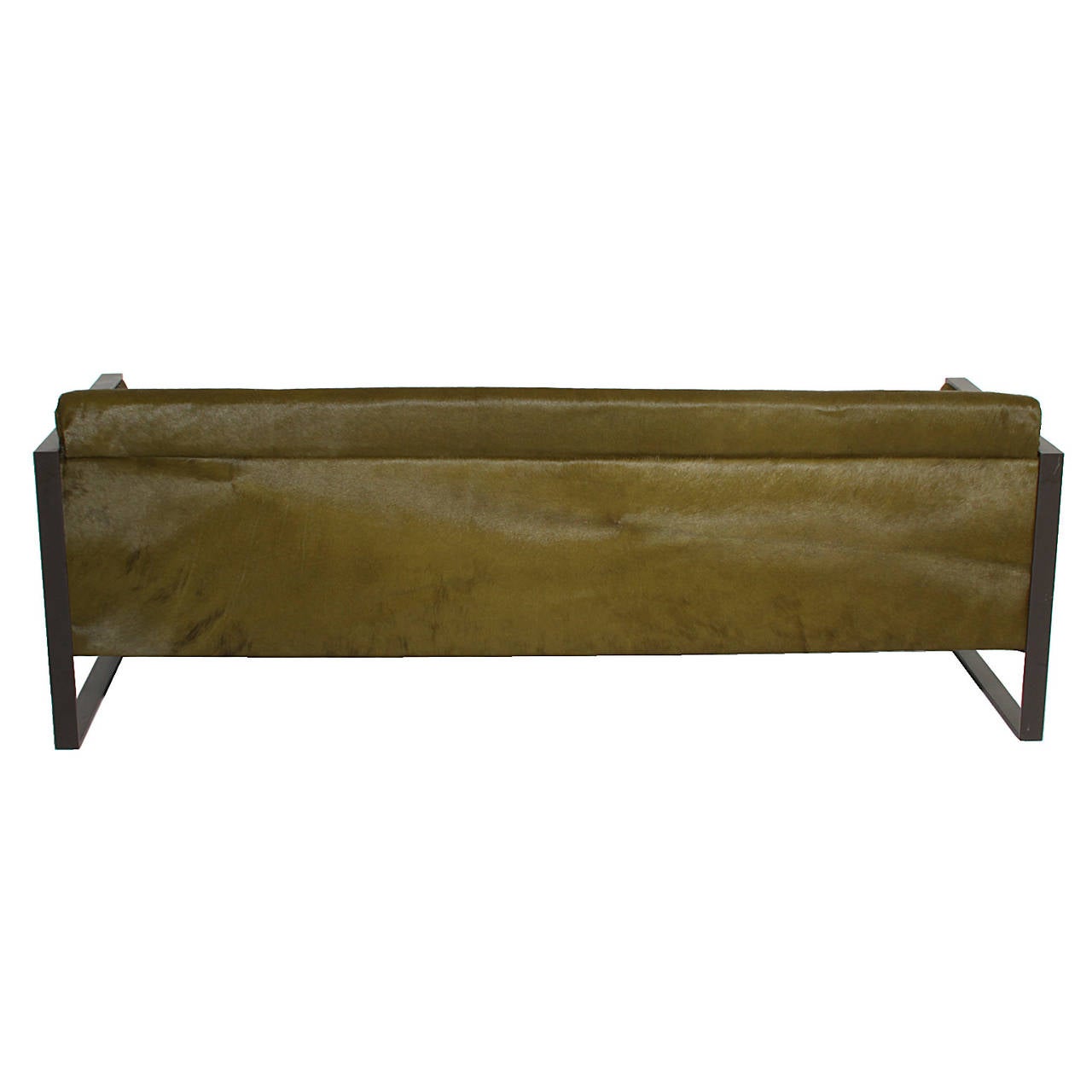 Mid-20th Century Milo Baughman Steel Flat Bar Sofa in Olive Green Pony Hair