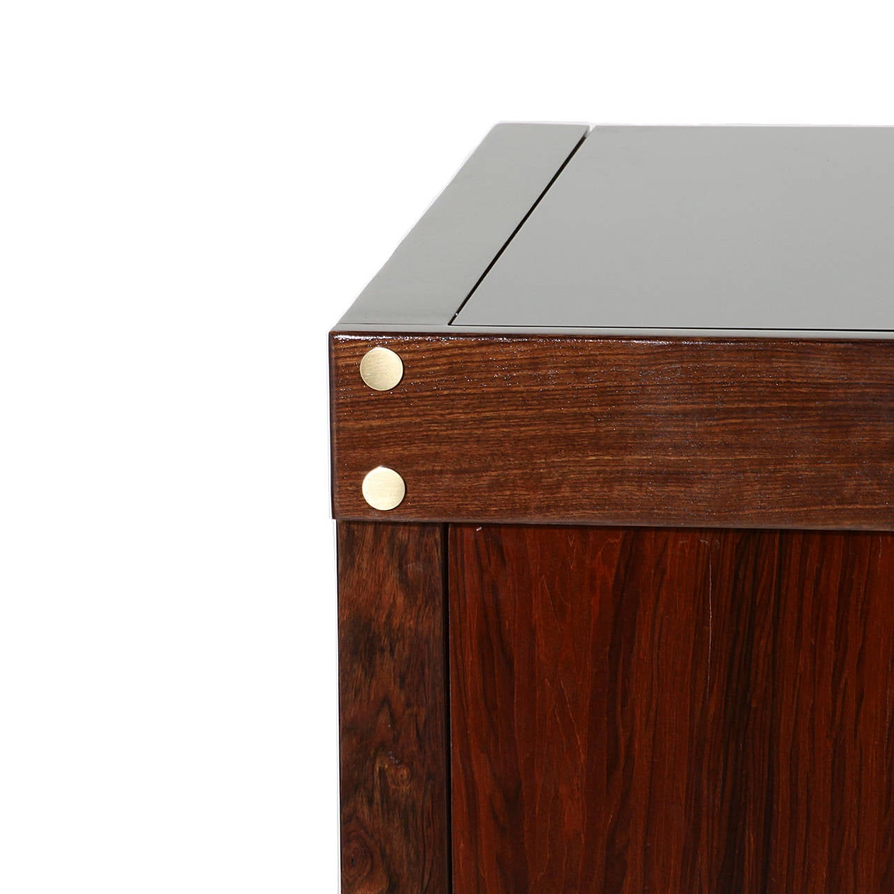 Brass Rosewood and Glass-Top Credenza by Sergio Rodrigues