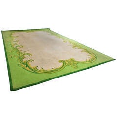 Vintage Green and Cream Leaf Pattern Frame Rug