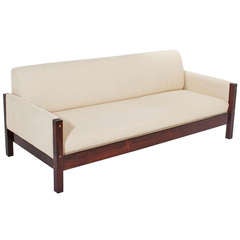 Vintage Brazilian Exotic Hardwood Sofa with Cream Fabric