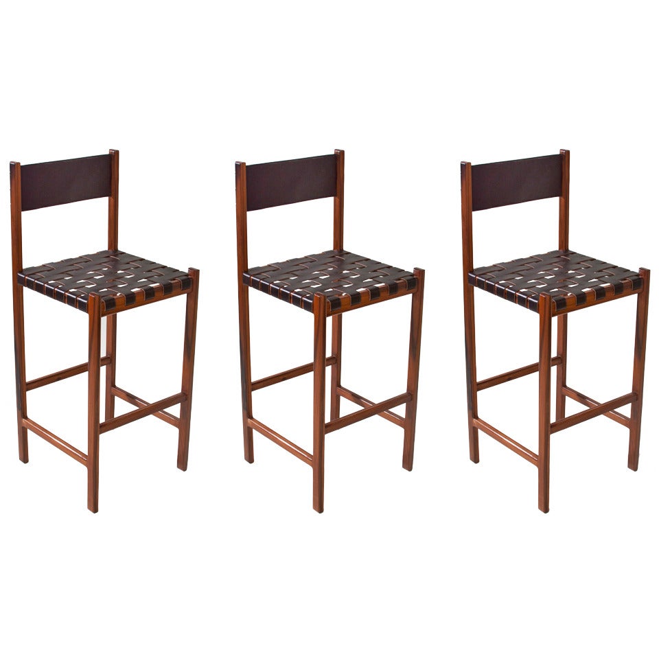 The Basic Leather Strap Bar Stool in Rosewood by Thomas Hayes Studio