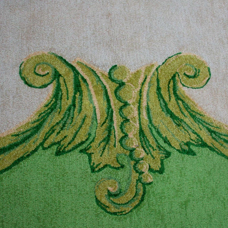 American Vintage Green and Cream Leaf Pattern Frame Rug For Sale