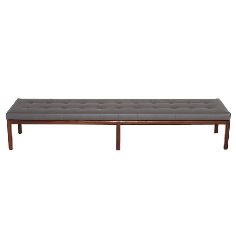 Pair of large tufted grey leather and Walnut benches by Metropolitan Furniture of San Francisco. 

Many pieces are stored in our warehouse, so please click on CONTACT DEALER under our logo below to find out if the pieces you are interested in