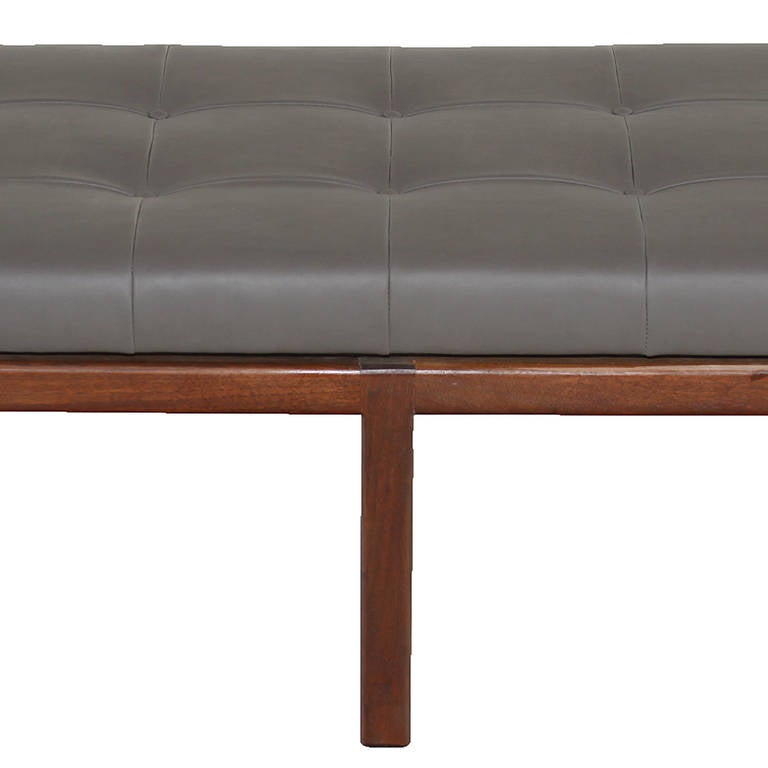 Mid-20th Century Pair of Large Tufted Grey Walnut Benches By Metropolitan