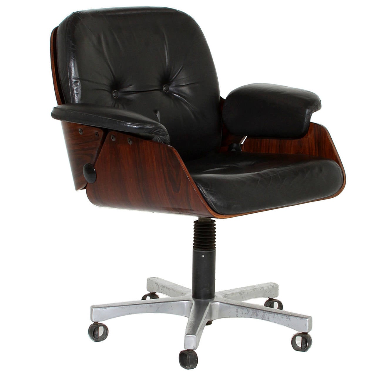 Vintage Office Chair in Rosewood and Black Leather at 1stDibs