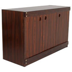 Sergio Rodrigues Brazilian Hardwood Credenza with Brass Details and Glass-Top 