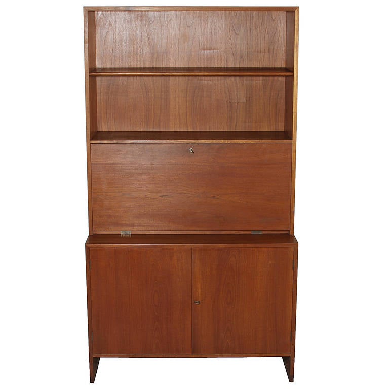Danish Teak Secretary Cabinet with Drop Front Desk by Hans Wegner for Ry Mobler