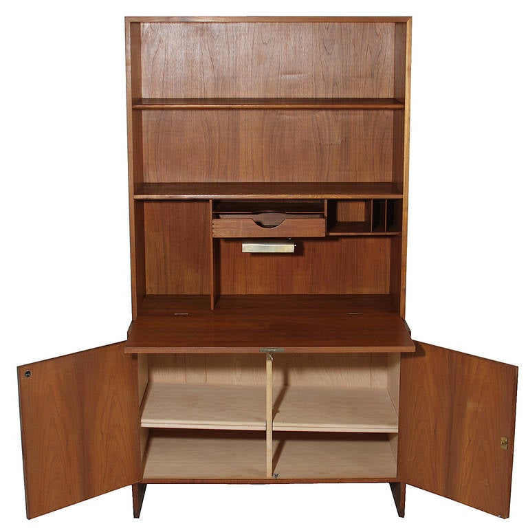 Mid-20th Century Danish Teak Secretary Cabinet with Drop Front Desk by Hans Wegner for Ry Mobler For Sale