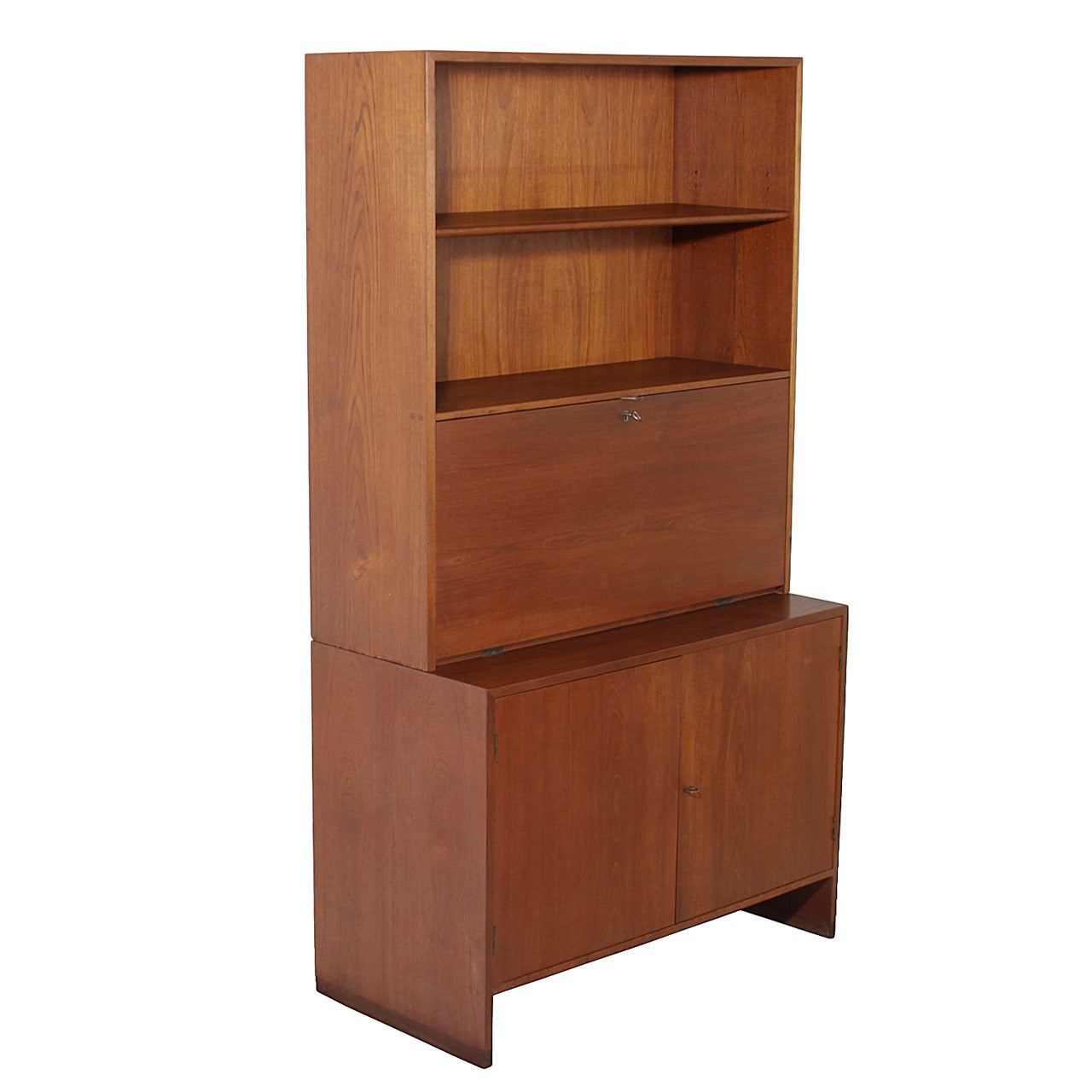 Danish Teak Secretary Cabinet with Drop Front Desk by Hans Wegner for Ry Mobler For Sale