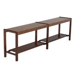 Long Walnut 
Mahogany Console by Dunbar