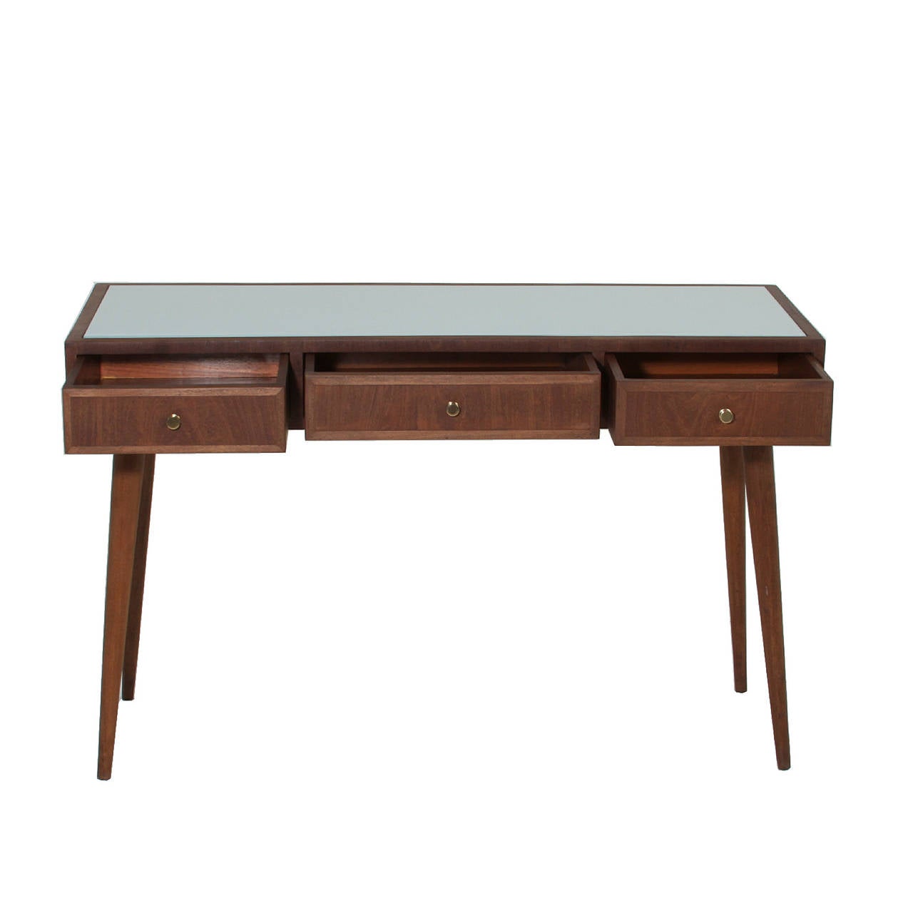 Brazilian Freijo Wood Desk with White Glass Top by Scapinelli In Good Condition In Hollywood, CA