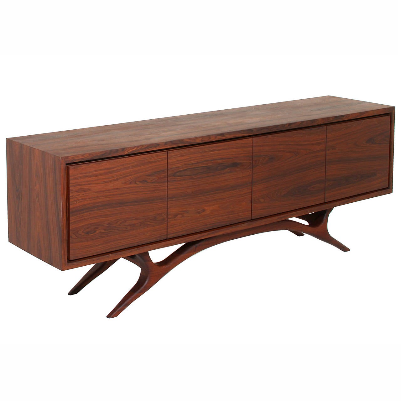 Stunning Vintage Brazilian Rosewood Credenza with Sculptural Base at