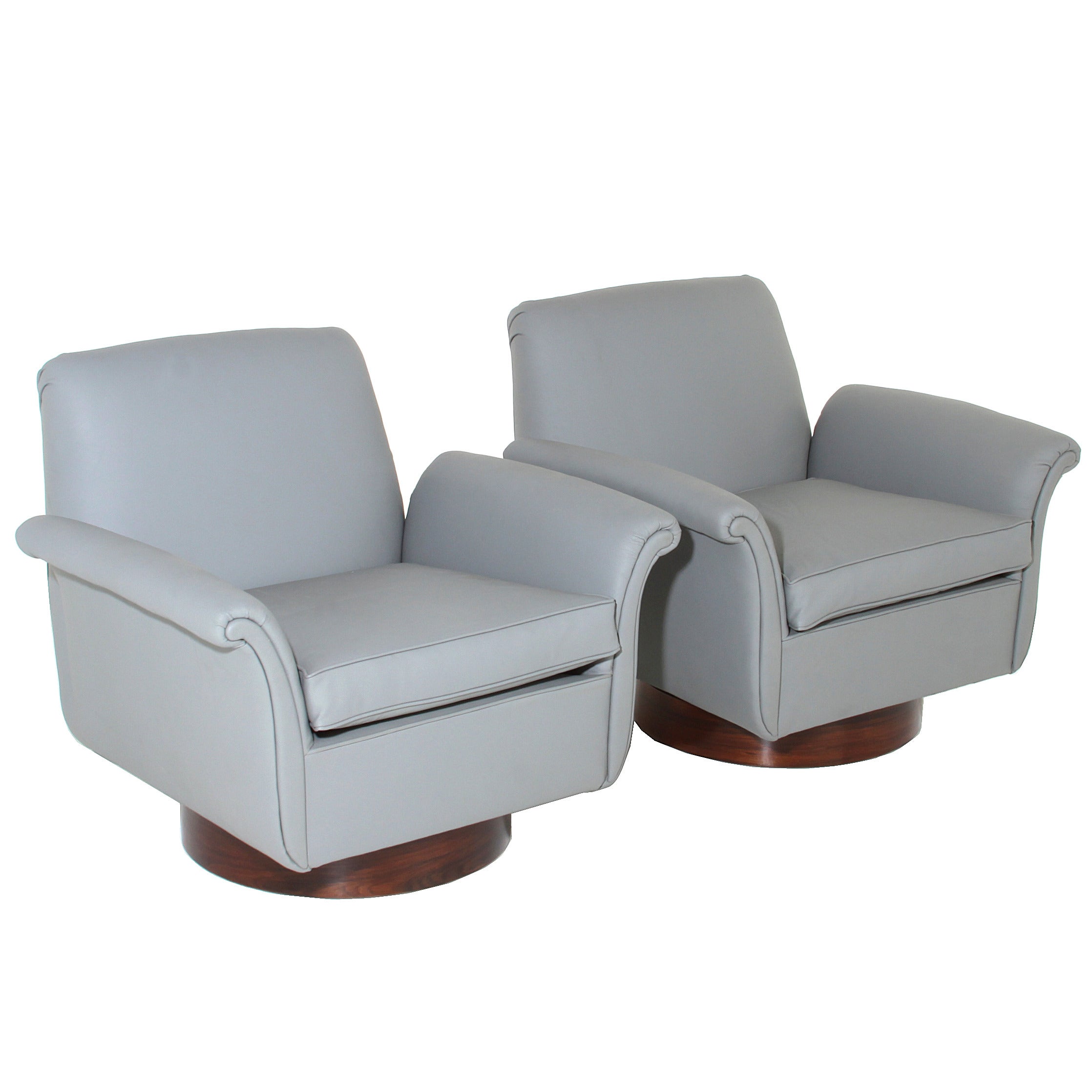 Pair of Brazilian Armchairs with Curved Arms and Cylindrical Bases