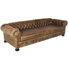 Large custom Chesterfield sofa in olive green leather 5