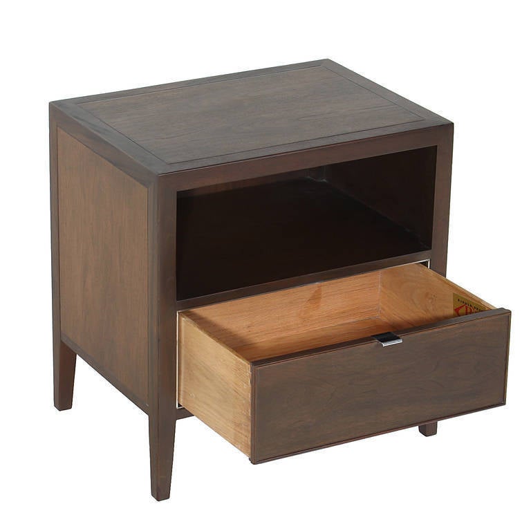 Mid-20th Century Set of His and Hers Walnut Nightstands by Drexel with Chrome Detailing