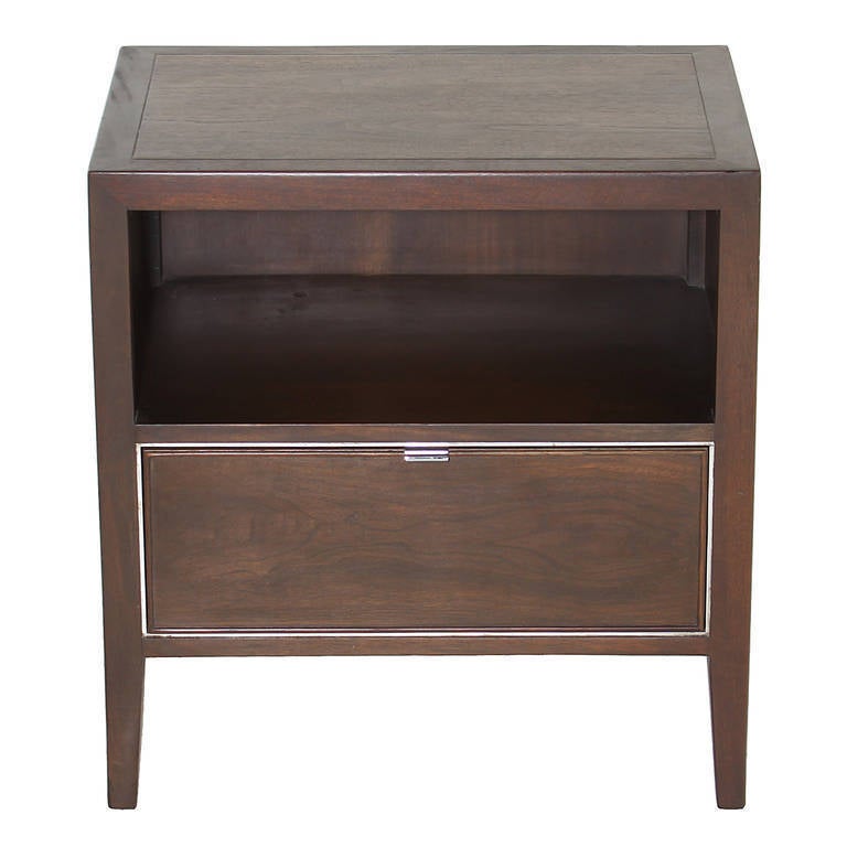 Set of His and Hers Walnut Nightstands by Drexel with Chrome Detailing 1