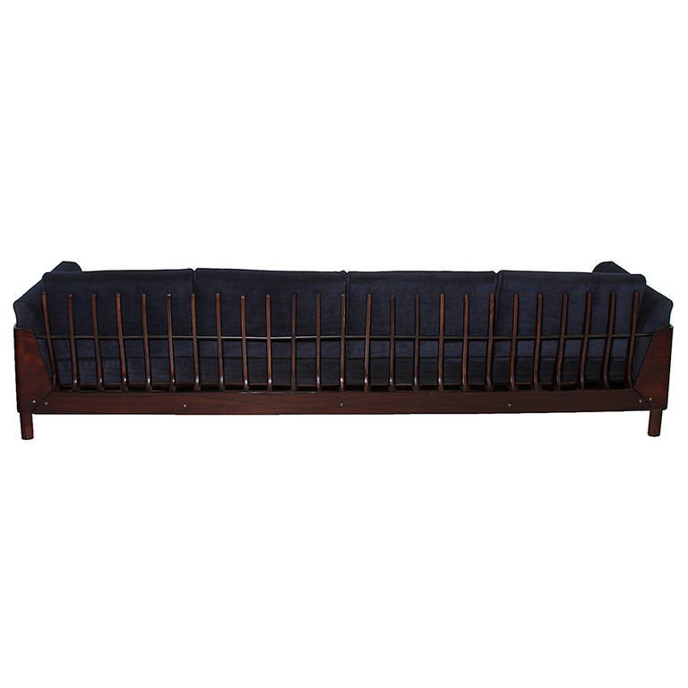 Spined Back Sofa in Rosewood by Jorge Zalszupin In Good Condition In Hollywood, CA
