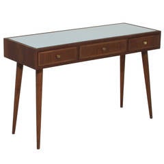 Brazilian Freijo Wood Desk with White Glass Top by Scapinelli
