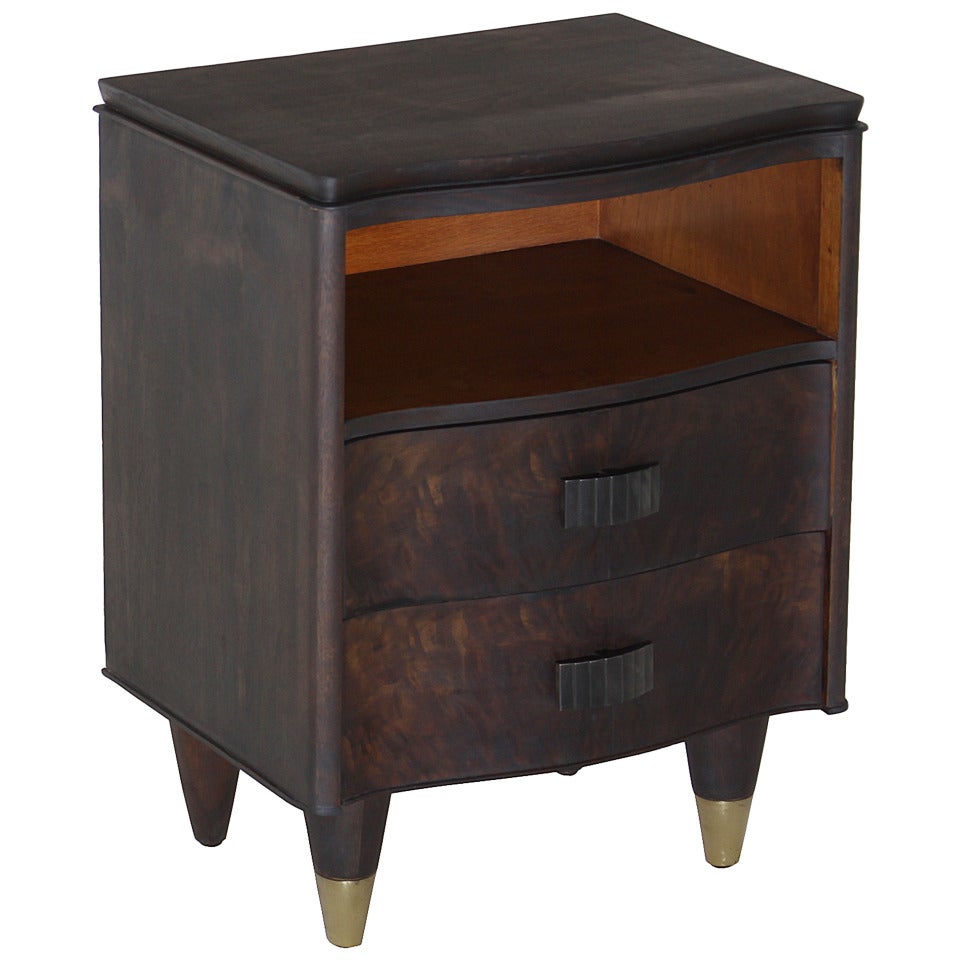 John Stuart Two Tone Walnut Night Stand Side Table with Bronze Elements For Sale