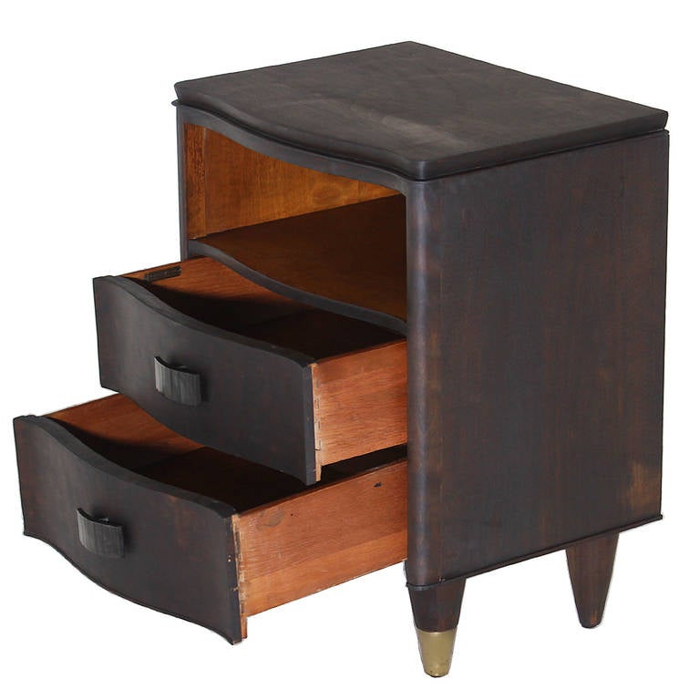 American John Stuart Two Tone Walnut Night Stand Side Table with Bronze Elements For Sale