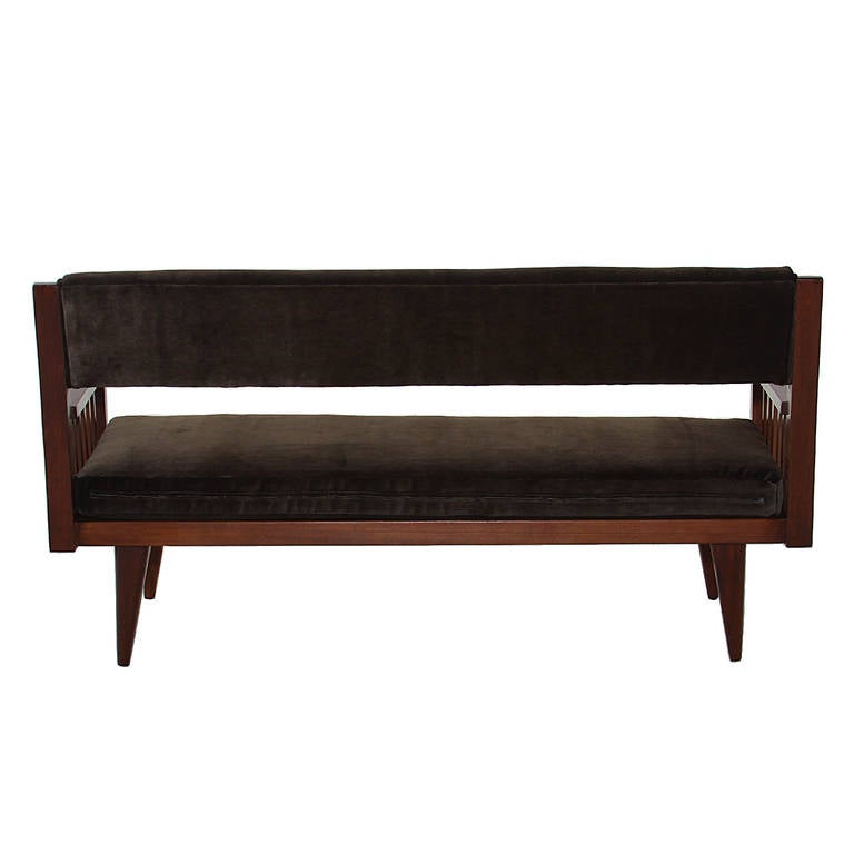 Brazilian Cerejeira Wood Bench with Mohair by Jacqueline Terpins for Tepperman In Good Condition For Sale In Los Angeles, CA