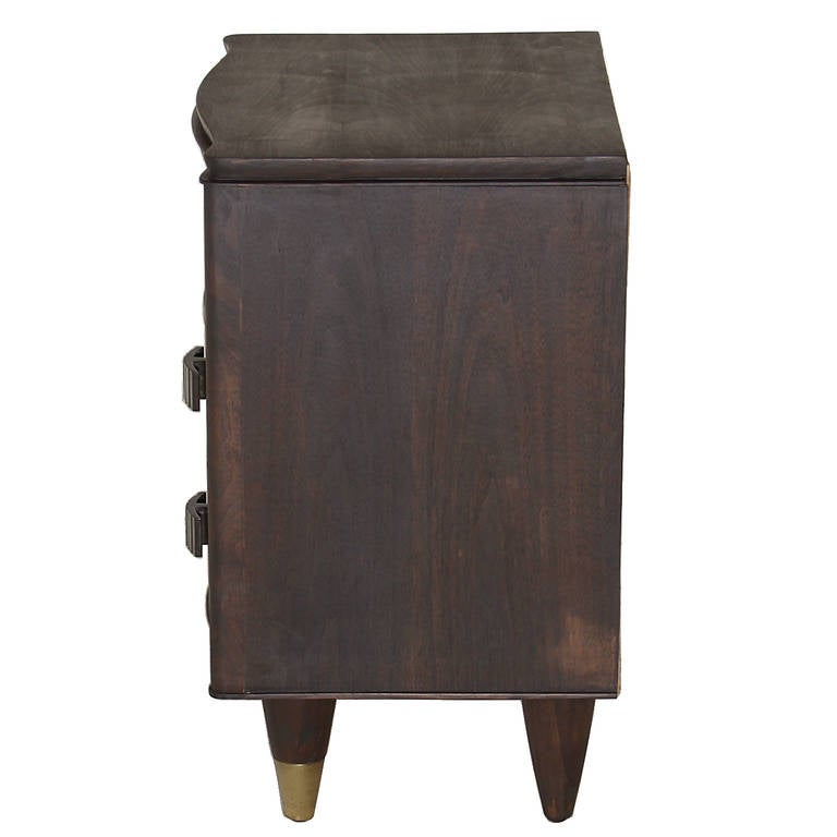 John Stuart Two Tone Walnut Night Stand Side Table with Bronze Elements In Good Condition For Sale In Los Angeles, CA