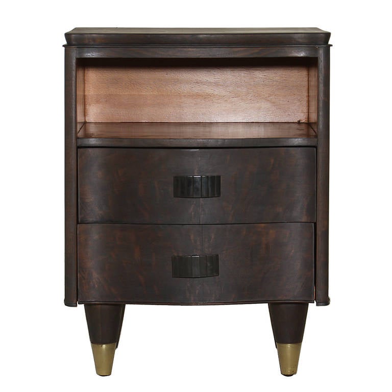 John Stuart Two Tone Walnut Night Stand Side Table with Bronze Elements For Sale 1
