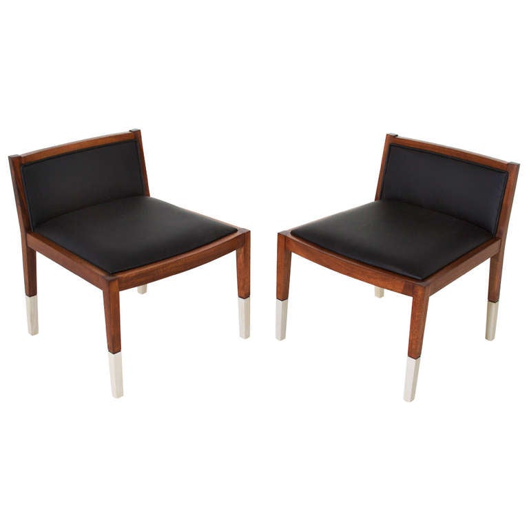 Pair of 1940's Black Leather Slipper or Vanity Chairs at 1stdibs
