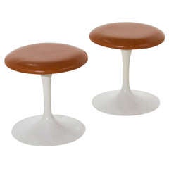 Pair of Knoll Tulip Stools with incredibly soft calf skin