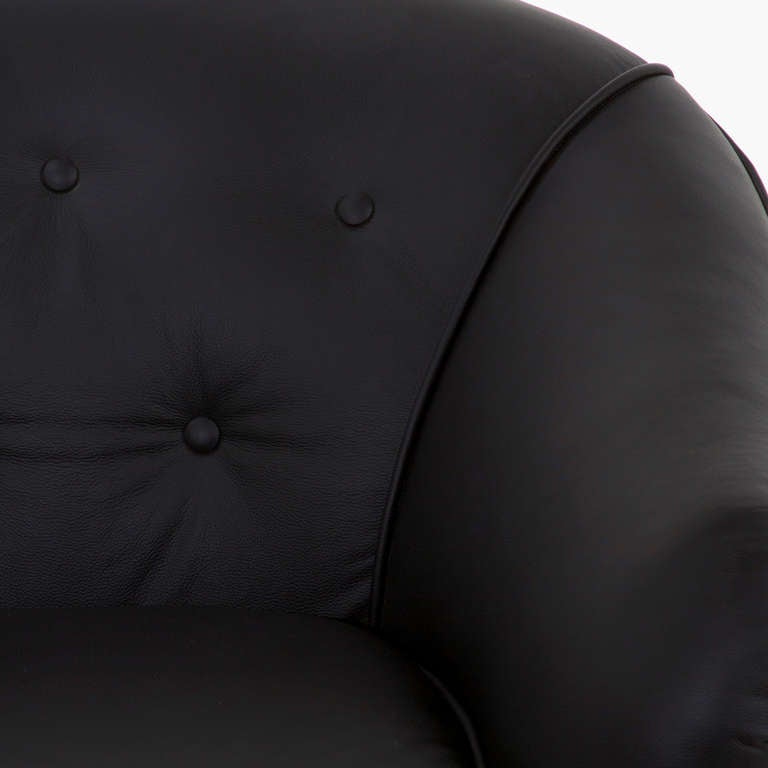 American Pair of Vintage Black Leather Swivel Club Chairs