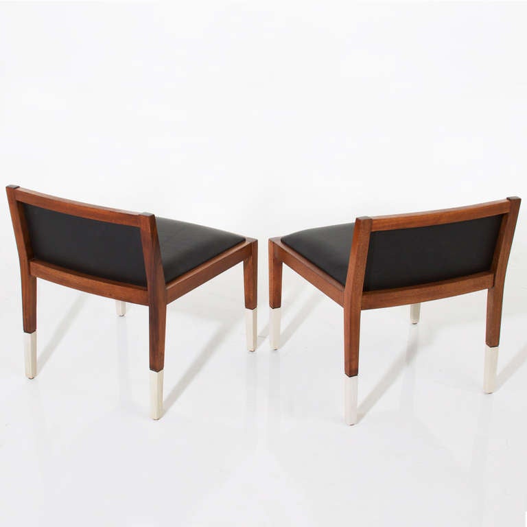 Pair of 1940's Black Leather Slipper or Vanity Chairs at 1stdibs