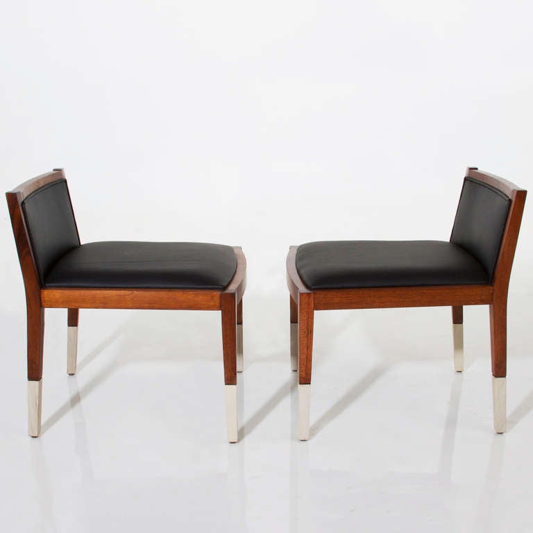 Pair of 1940's Black Leather Slipper or Vanity Chairs at 1stdibs