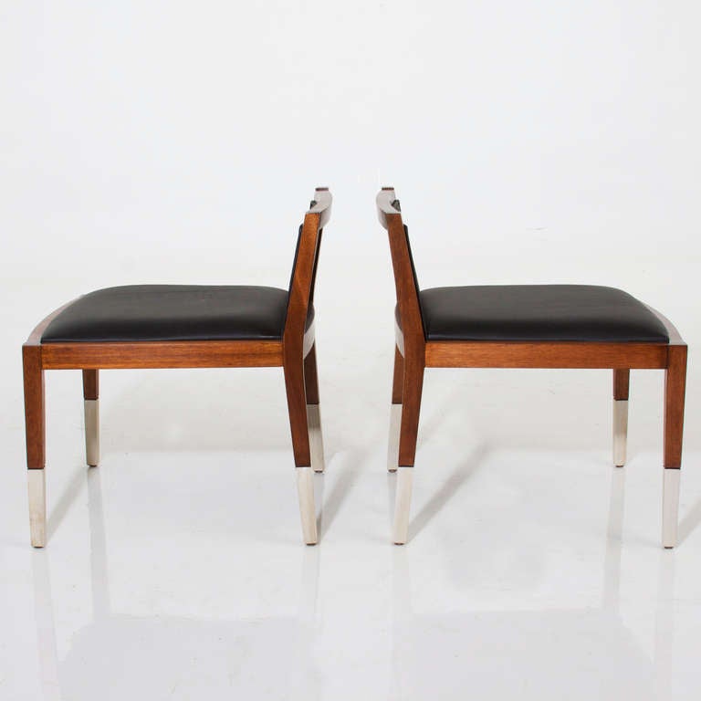 Pair of 1940's Black Leather Slipper or Vanity Chairs at 1stdibs
