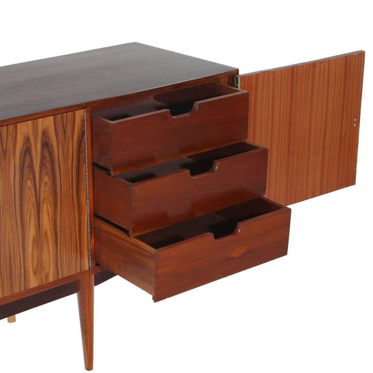 Mid-Century Brazilian Jacaranda Credenza with Leather Doors and Bronze Pulls For Sale 2